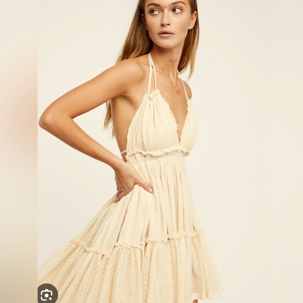 Free People Cream Halter Mini Dress